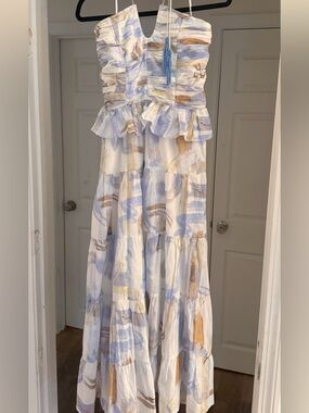 Pranella (brand) - Tiered Maxi Dress with Watercolor Brushstroke Print